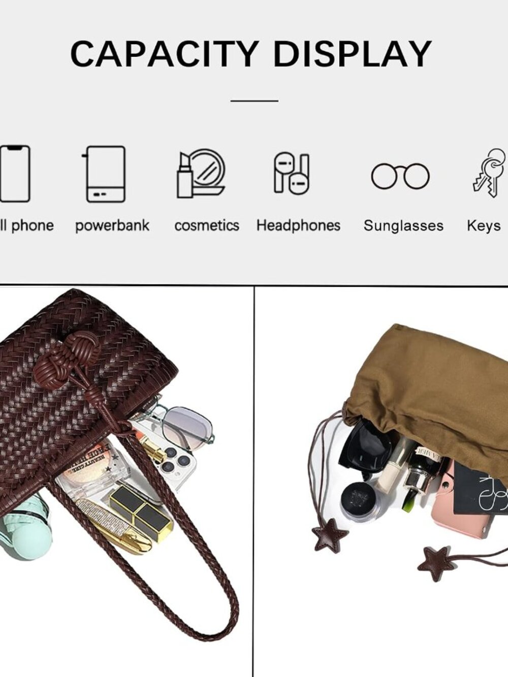 Woven Shoulder Bag for Women, Mini Hobo Purse, Cute Bucket Totes, Small Underarm - Picture 4 of 7